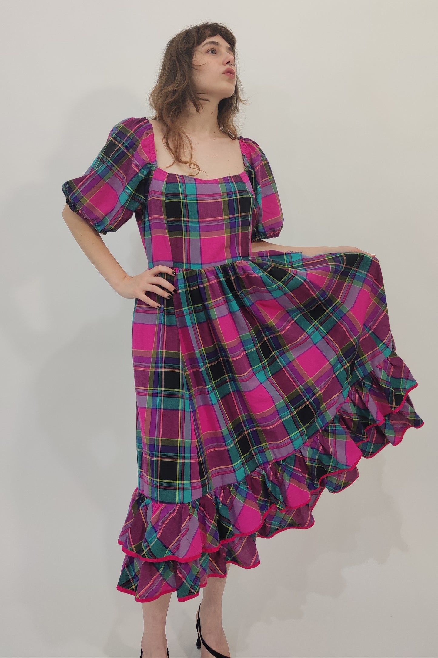'80s Vintage Tailored Checkered Dress