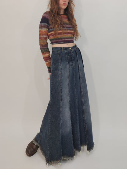 Roccobarocco Vintage Long Denim Skirt