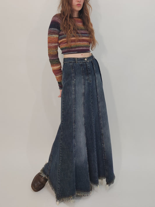 Roccobarocco Vintage Long Denim Skirt