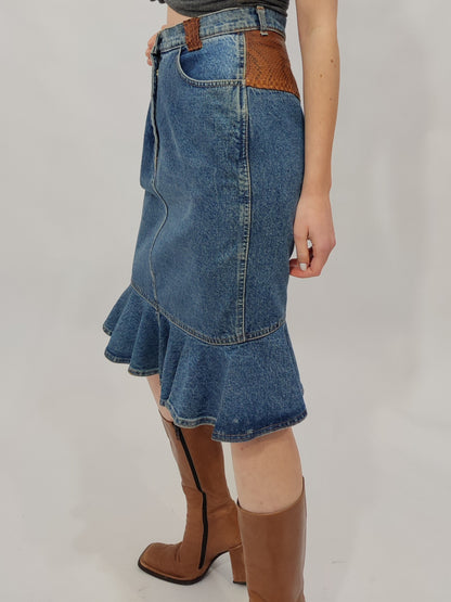 Sem Vaccaro Denim & Leather Skirt