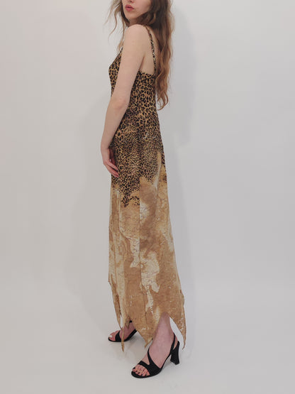 Late '90s Leopard Print Lace Slip Dress - Size L