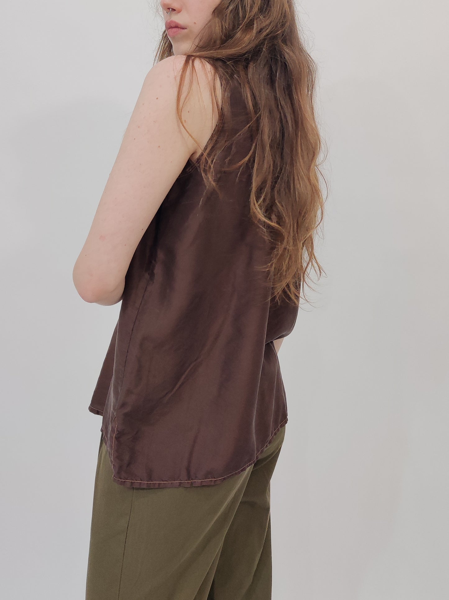 Vintage 100% Silk Top - Brown