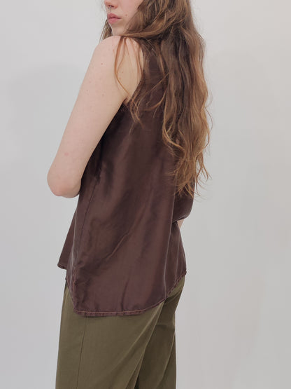 Vintage 100% Silk Top - Brown