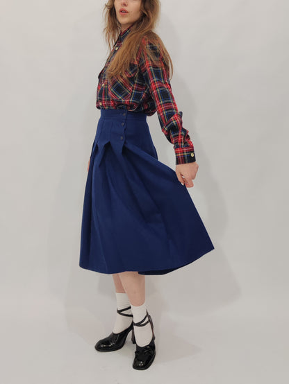 Navy Pleated Wool Skirt