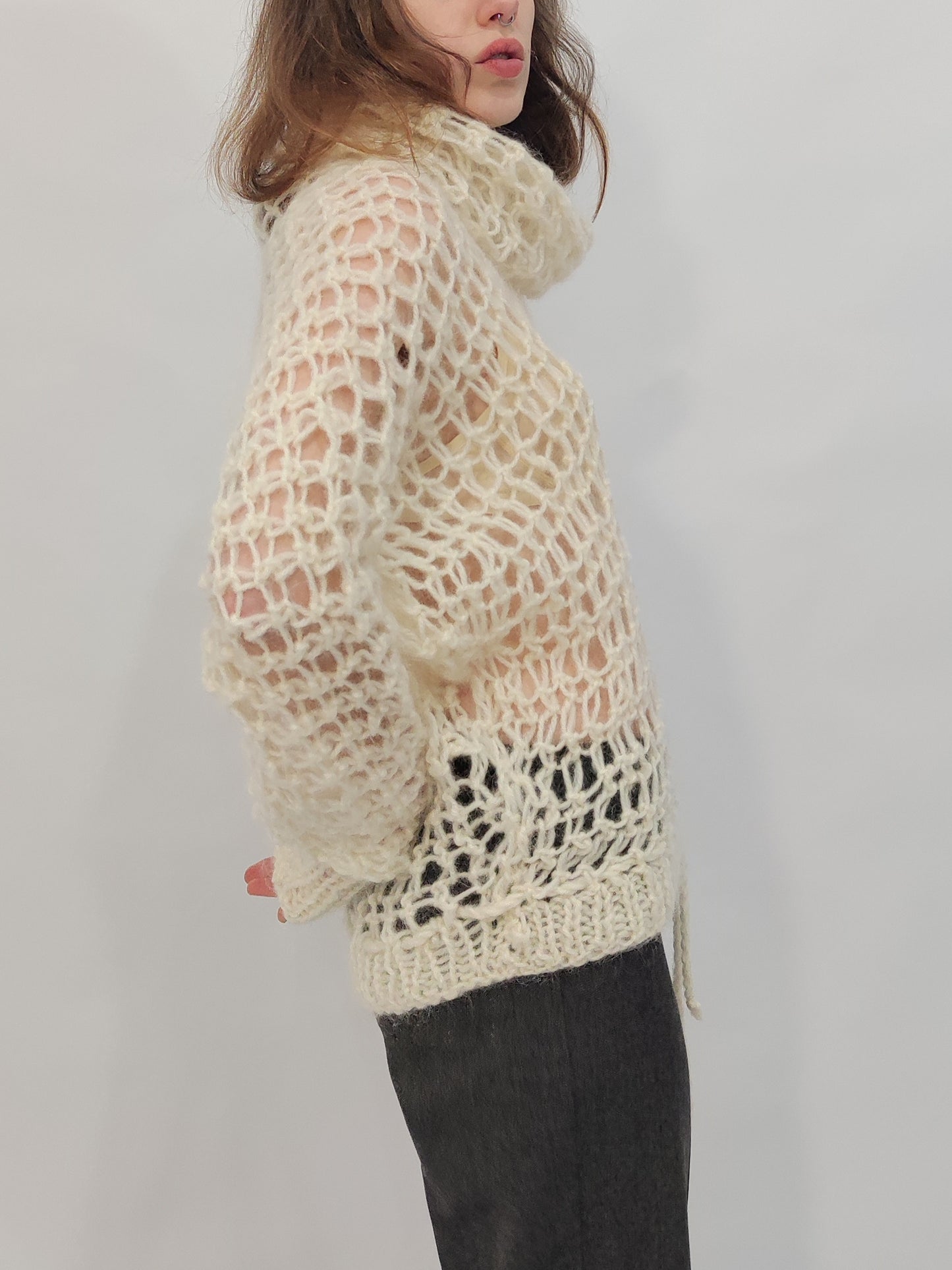 Vintage Handmade Mohair Blend Open Knit Pullover
