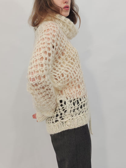 Vintage Handmade Mohair Blend Open Knit Pullover