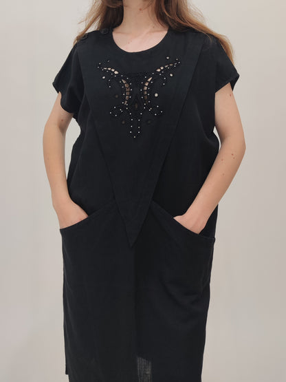 Geometric Panel Oversized Dress, Linen and Cotton