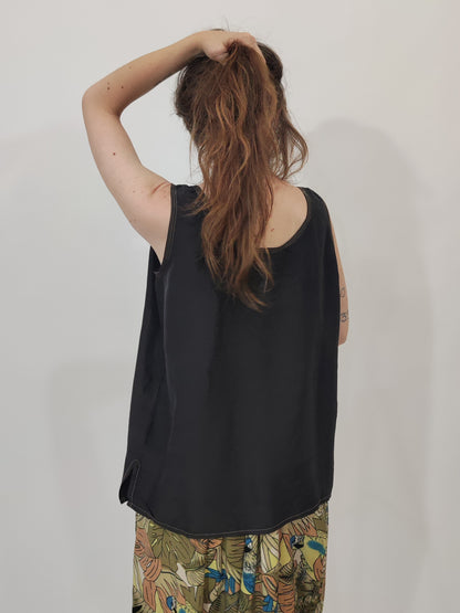 Vintage 100% Silk Top - Black