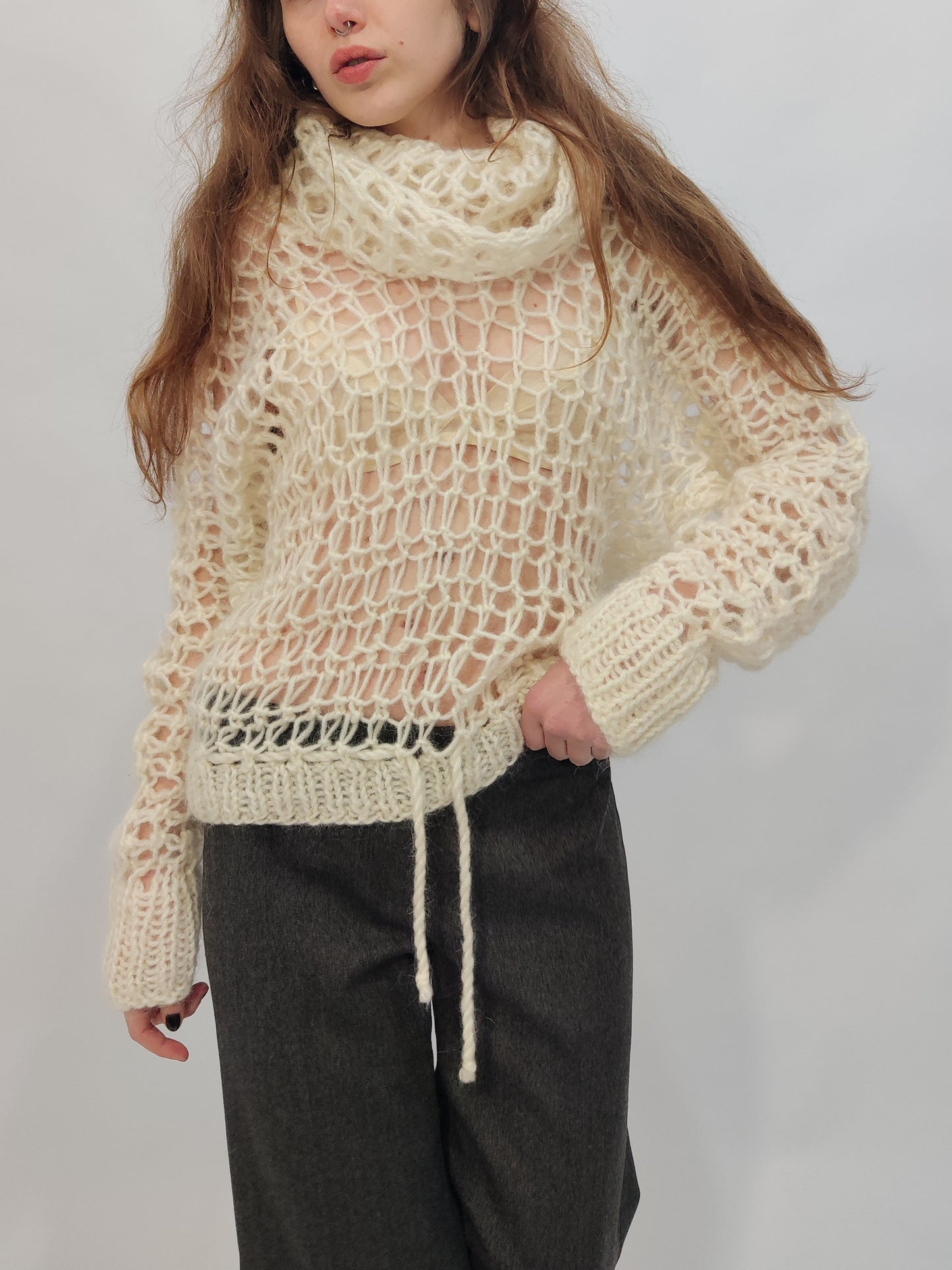 Vintage Handmade Mohair Blend Open Knit Pullover