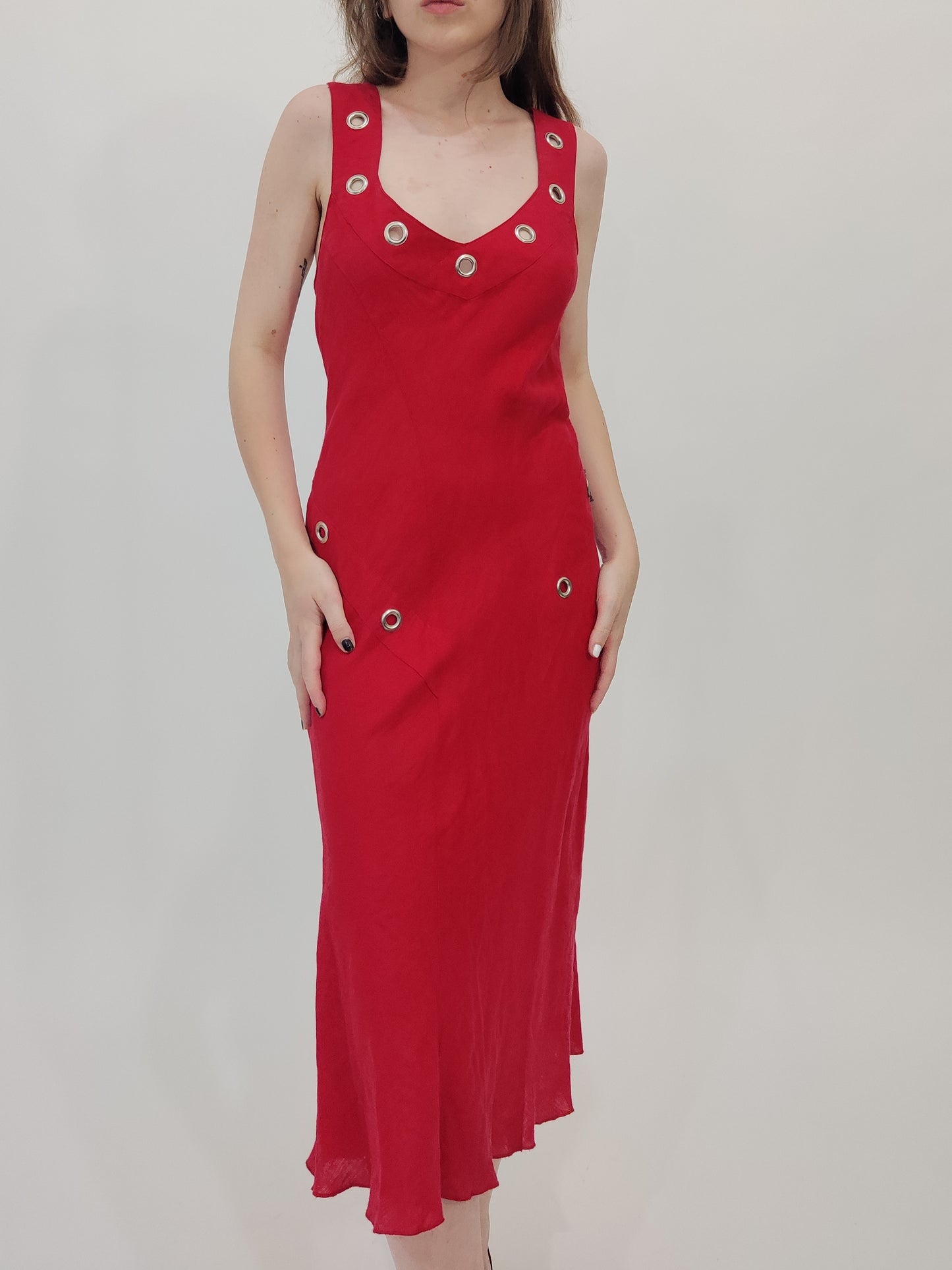 100% Linen Red Dress
