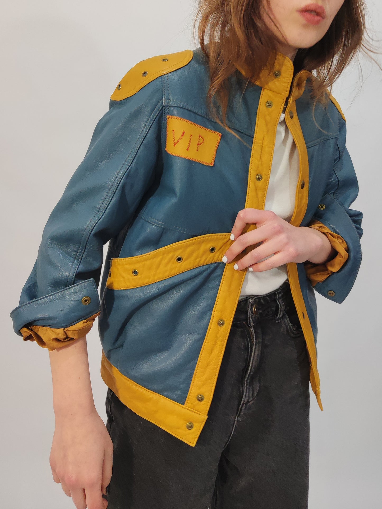 V.I.P. Color Block Leather Jacket - Petite. Def.