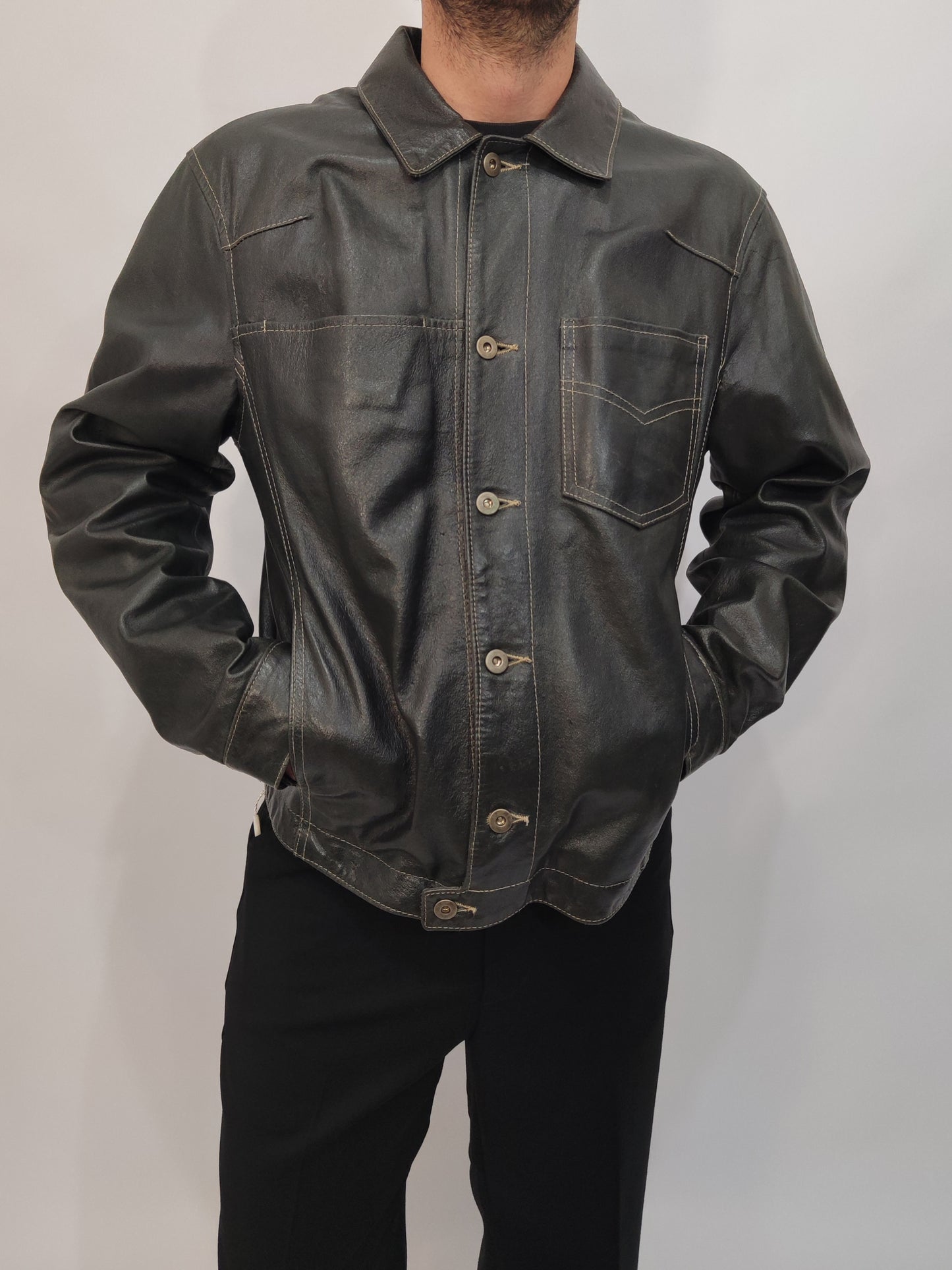 Gun-Metal Grey Vintage Leather Jacket