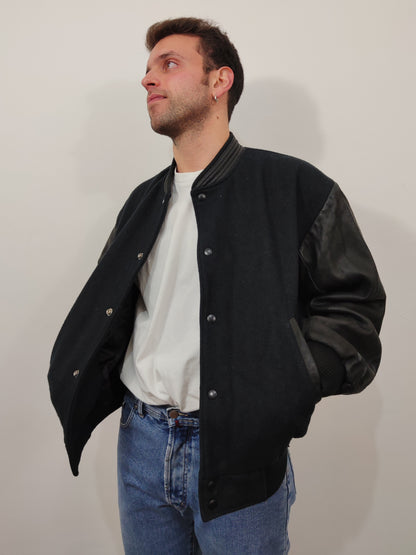 Vintage Wool And Leather Bomber