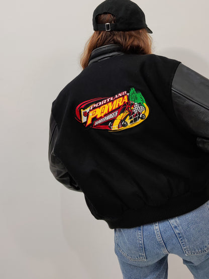 Vintage Wool And Leather Bomber