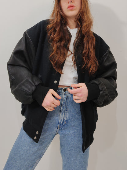 Vintage Wool And Leather Bomber