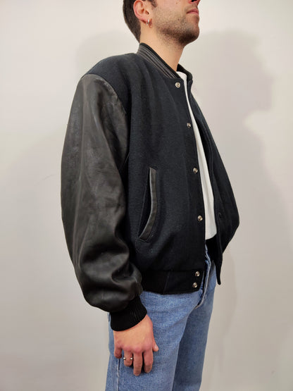 Vintage Wool And Leather Bomber